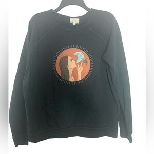 Her Waves Smocking Girl Palm Tree Wave Ocean Graphic Sweatshirt Top Black Large